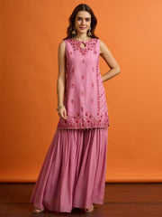 Women Ethnic Motifs Embroidered Regular Thread Work Kurta with Sharara & With Dupatta