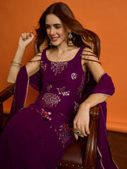 Women Ethnic Motifs Regular Sequinned Kurta with Palazzos & Dupatta