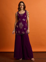 Women Ethnic Motifs Regular Sequinned Kurta with Palazzos & Dupatta