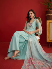 Women Floral Embroidered Regular Thread Work Kurta Palazzos With Dupatta