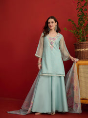 Women Floral Embroidered Regular Thread Work Kurta Palazzos With Dupatta