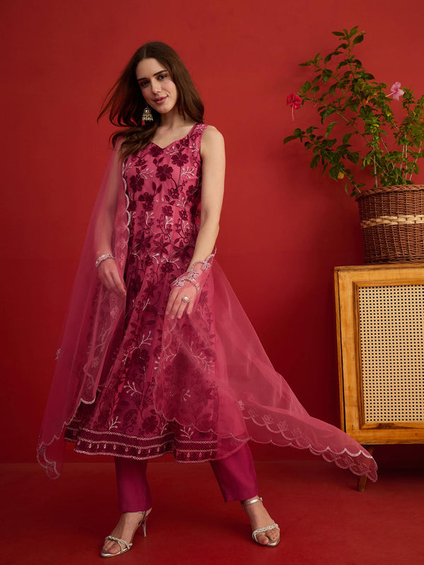 Women Floral Embroidered Regular Thread Work Kurta with Trousers & With Dupatta