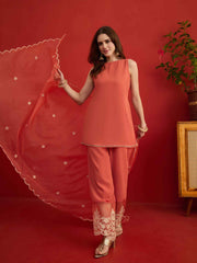 Women Ethnic Motifs Regular Thread Work Kurta with Palazzos & With Dupatta