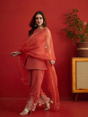 Women Ethnic Motifs Regular Thread Work Kurta with Palazzos & With Dupatta