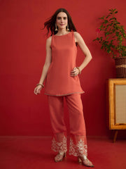 Women Ethnic Motifs Regular Thread Work Kurta with Palazzos & With Dupatta