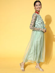 Green Women Floral Net Bling it On Kurta Set