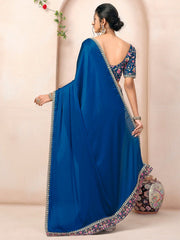 Floral Embroidered Mirror Work Satin Saree