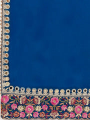 Floral Embroidered Mirror Work Satin Saree