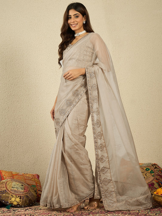 Embellished Embroidered Organza Heavy Work Saree