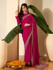 Embellished Embroidered Poly Georgette Saree