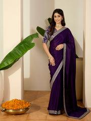 Solid Embellished Sequinned Saree With Blouse Piece