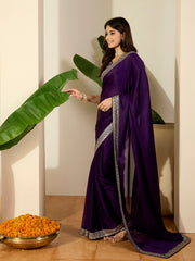 Solid Embellished Sequinned Saree With Blouse Piece