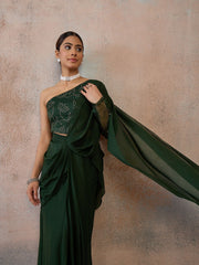 Embroidered Poly Georgette Fusion Saree