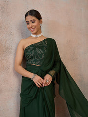Embroidered Poly Georgette Fusion Saree