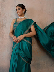 Zari Women Thread Embroidered Border Ready to Wear Saree