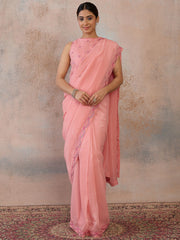 Pink Embroidered Silk Blend Saree