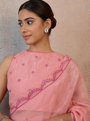 Pink Embroidered Silk Blend Saree