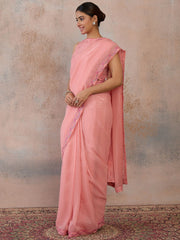 Pink Embroidered Silk Blend Saree
