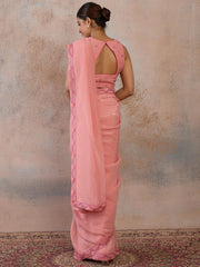 Pink Embroidered Silk Blend Saree