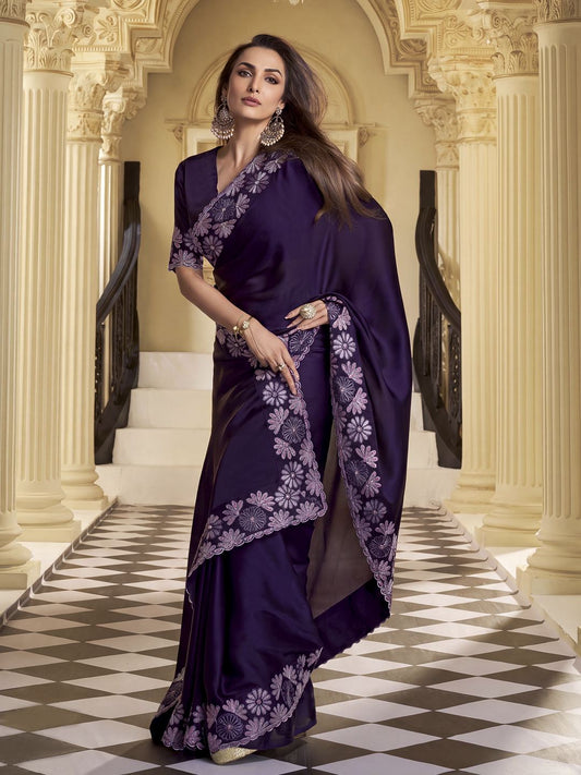 Violet Sequinned Satin Saree
