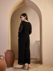 Printed Basic Jumpsuit with Embroidered