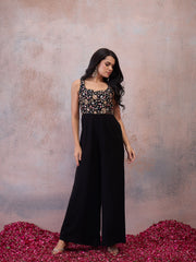 Women Floral Thread and Sequinned Embroidered Jumpsuit