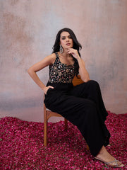 Women Floral Thread and Sequinned Embroidered Jumpsuit