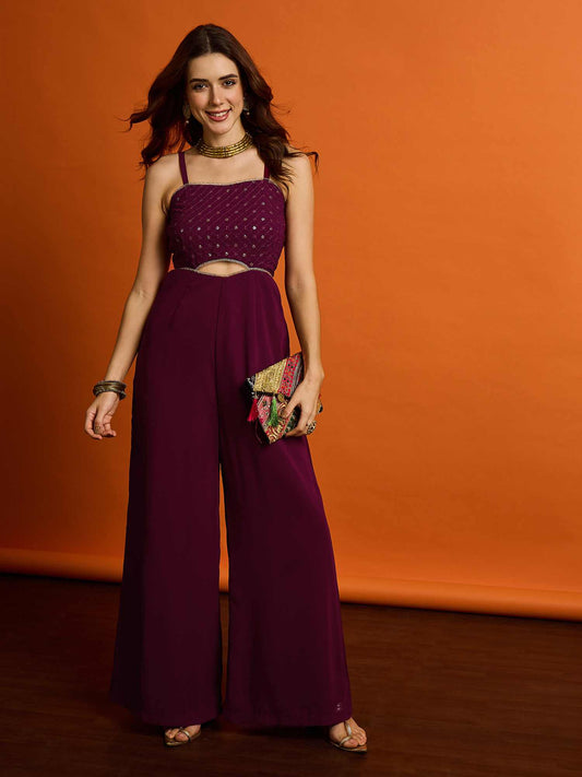 Basic Jumpsuit with Embroidered