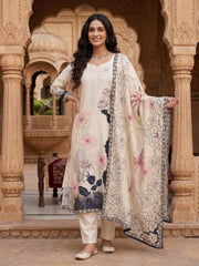 Women Floral Printed Regular Kurta with Trousers & With Dupatta