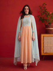 Embroidered Empire Chanderi Cotton Anarkali Kurta with Trousers & Dupatta