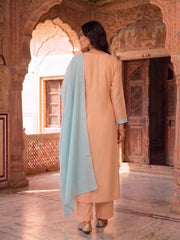 Women Ethnic Motifs Embroidered Pleated Thread Work Chanderi Cotton Kurta with Trousers & With Dupatta
