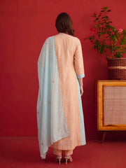 Embroidered Empire Chanderi Cotton Anarkali Kurta with Trousers & Dupatta