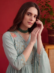 Women Regular Sequinned Chanderi Cotton Kurta with Trousers With Dupatta