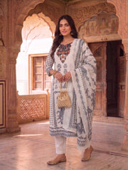 Women Ethnic Motifs Printed Regular Thread Work Kurta with Trousers & With Dupatta