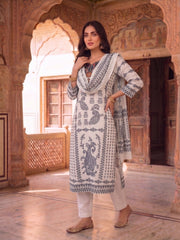 Women Ethnic Motifs Printed Regular Thread Work Kurta with Trousers & With Dupatta