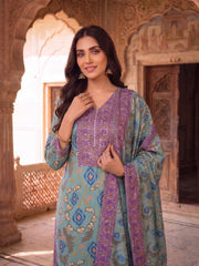 Women Ethnic Motifs Printed Regular Sequinned Linen Kurta with Trousers & With Dupatta