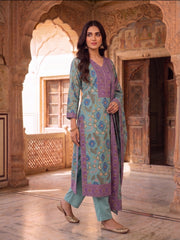 Women Ethnic Motifs Printed Regular Sequinned Linen Kurta with Trousers & With Dupatta