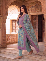 Women Ethnic Motifs Printed Regular Sequinned Linen Kurta with Trousers & With Dupatta