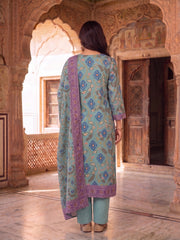 Women Ethnic Motifs Printed Regular Sequinned Linen Kurta with Trousers & With Dupatta