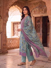 Women Ethnic Motifs Printed Regular Sequinned Linen Kurta with Trousers & With Dupatta