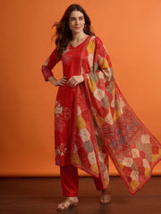 Women Ethnic Motifs Embroidered Work Pure Silk Kurta with Trousers & Dupatta