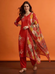 Women Ethnic Motifs Embroidered Work Pure Silk Kurta with Trousers & Dupatta