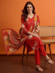 Women Ethnic Motifs Embroidered Work Pure Silk Kurta with Trousers & Dupatta