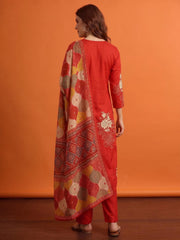 Women Ethnic Motifs Embroidered Work Pure Silk Kurta with Trousers & Dupatta