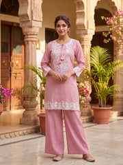 White Romance Embroidered Tunic with Palazzos
