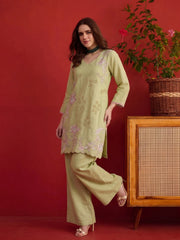 Embroidered Top with Palazzos