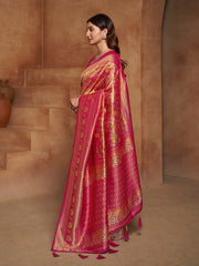 Orange Floral Woven Design Zari Pure Silk Saree