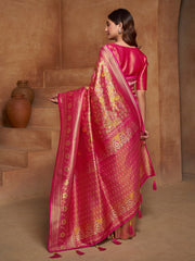 Orange Floral Woven Design Zari Pure Silk Saree