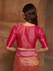 Orange Floral Woven Design Zari Pure Silk Saree