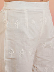 Women Ethnic Motifs Printed Regular Thread Work Pure Cotton Kurta with Palazzos